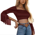 cross-border  new retro western style tassel bodycon top t-shirt