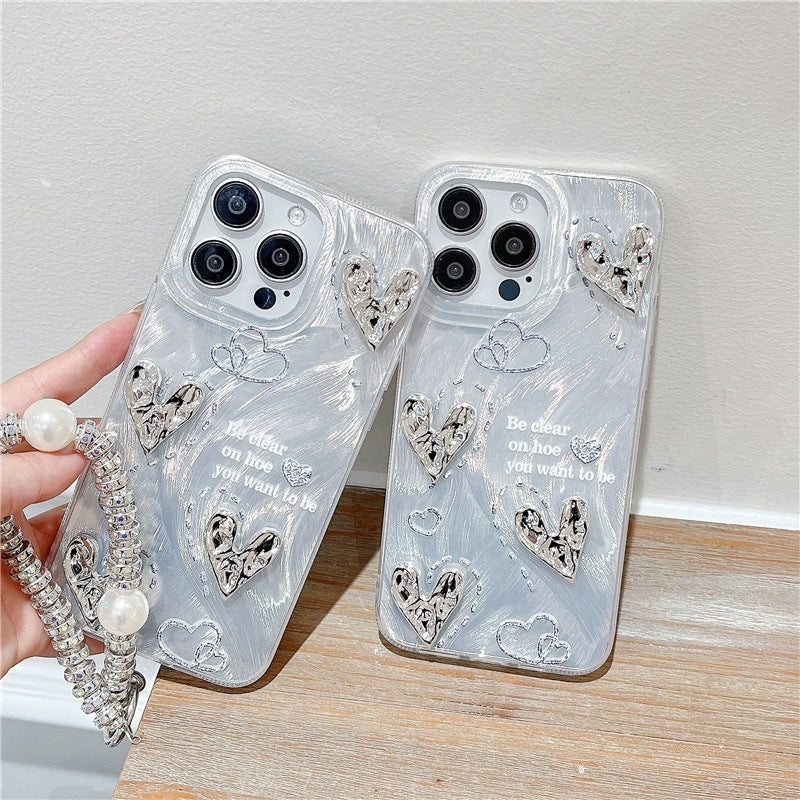 Suitable for apple 16promax pleated heart iphonexr/13 bracelet hard apple 17 mobile phone protective case