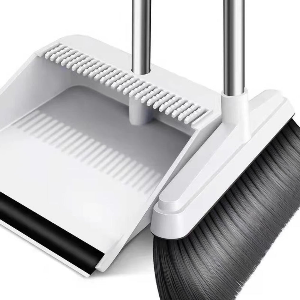 Extra large & thick broom and dustpan set - soft bristles, magnetic attachment, foldable broom, floor sweeper, hair sweeper for home use