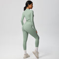 European and american quick-dry seamless zip-up workout set: high-waisted, butt-lifting yoga pants for women, perfect for outdoor running and fitness