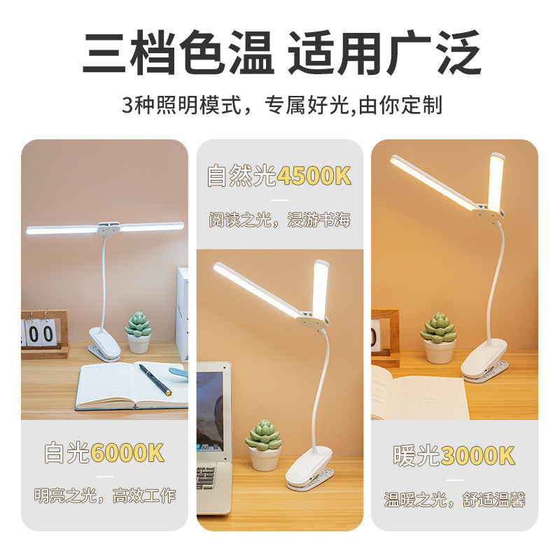 Led clip-on desk lamp for studying - eye protection, usb rechargeable, ideal for student dorms, bedside reading, and clip-on design