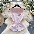 Xiaoxiangfeng v neck single breasted vest for women spring and summer stereo flower brooch waist elegant vest vest work clothing