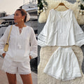 Gentle wind yellow cut outlacetwo-piece set female autumtie back lantern sleeve topssuit relaxed sense outfit