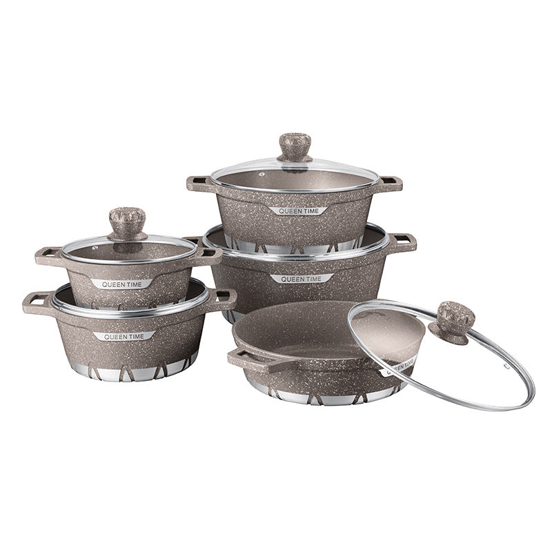 Lanya cross-border soup pot die-cast non-stick pot aluminum pot suit aluminum pot ten-piece cookware nonstickpot
