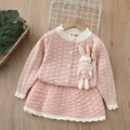 Girls' knit sweater set - new  collection: cardigan & skirt outfit with oversized collar