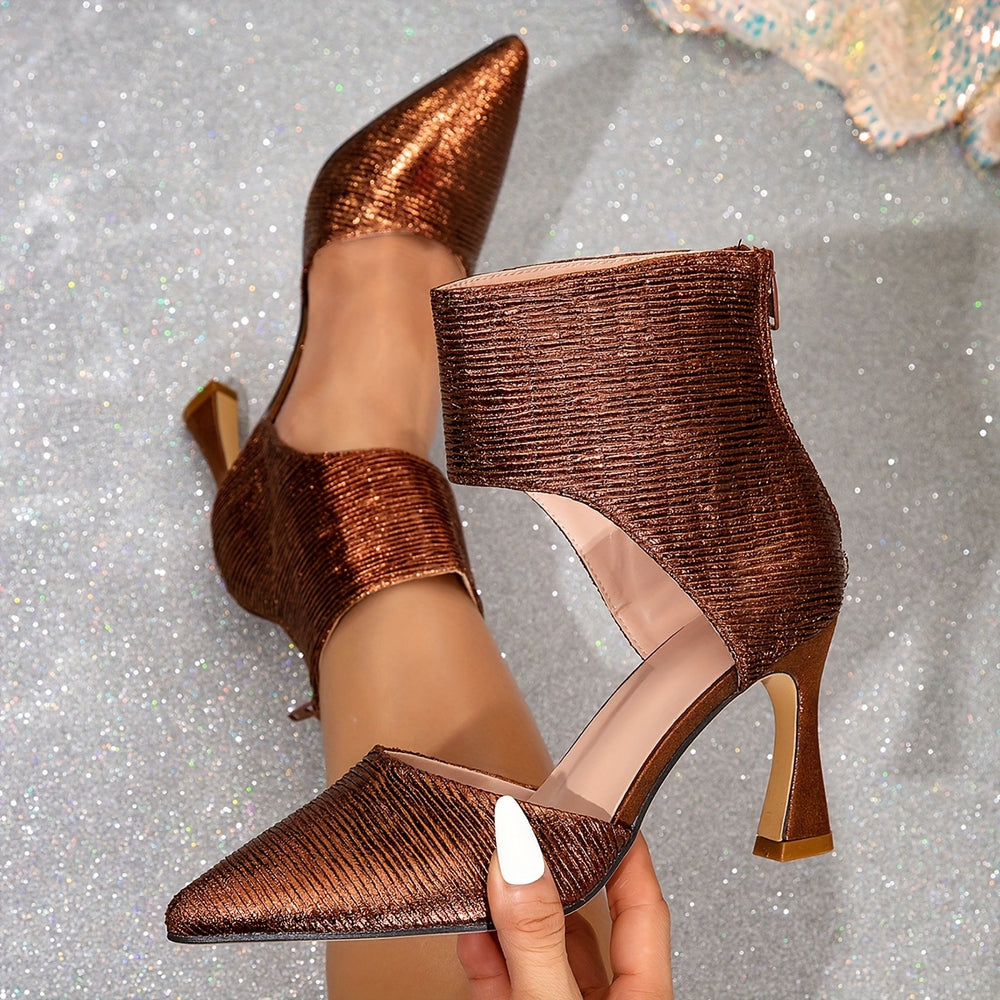 Pointed-toe high heel cutout sandals brown women's shoes stiletto heel pointed toe pumps fashionable party european and american style commuter shoes