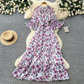 French chic floral print loose-fit dress - women's summer long sleeve a-line maxi dress - elegant and flattering, perfect for a sophisticated look