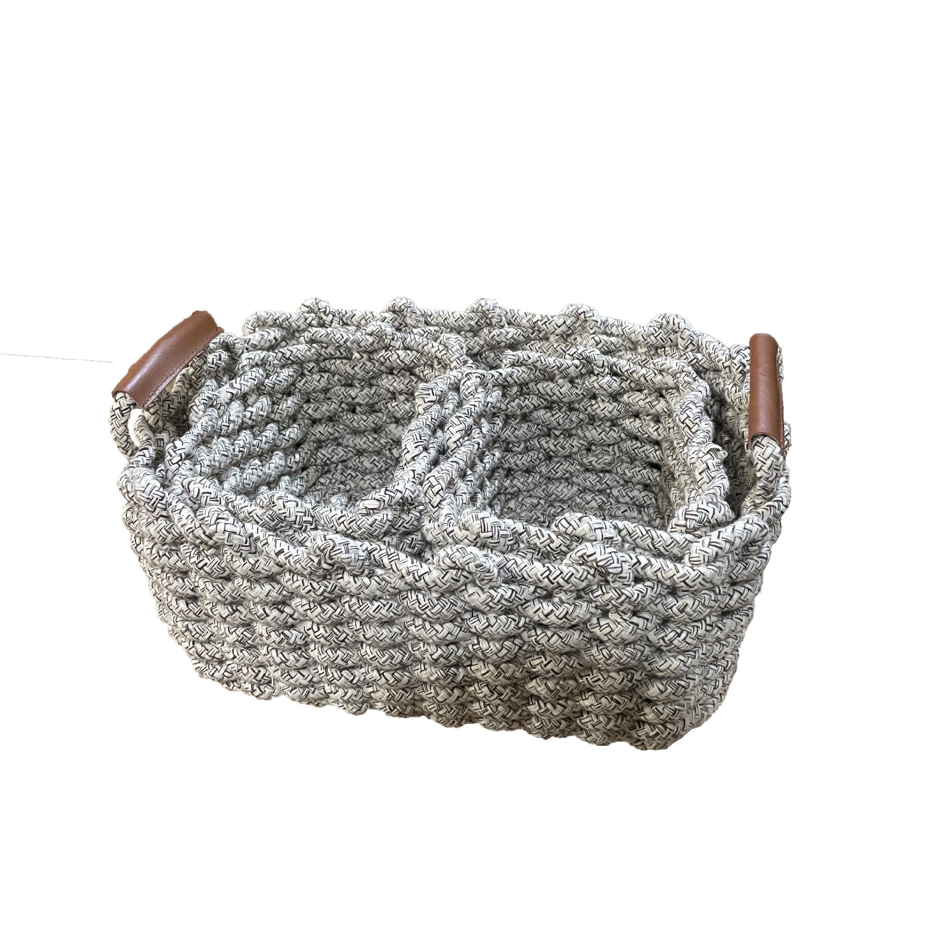Leather handle twin sundries with handle cotton rope woven storage basket size cosmetics lipstick storage box eyeshadow