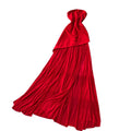 French red bandeau mesh patchwork dress - women's summer cinched waist slimming a-line maxi dress - high-end, elegant, and chic