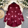 French chic heavy butterfly embroidery loose long sleeve blouse - women's spring premium style, age-defying, versatile, and slimming shirt