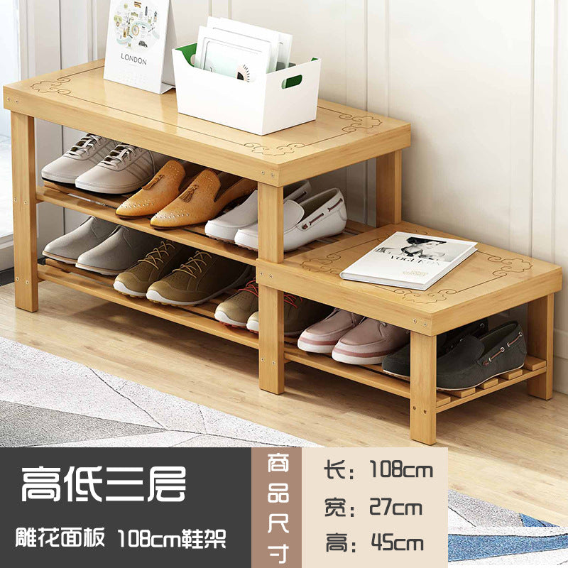 Solid wood shoe rack bench for entryway, shoe changing stool, household shoe cabinet with integrated bench seat for home use