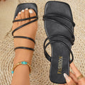 Plus size fairy style slippers for women - new korean style casual thin strap square toe flat beach sandals - trendy outerwear