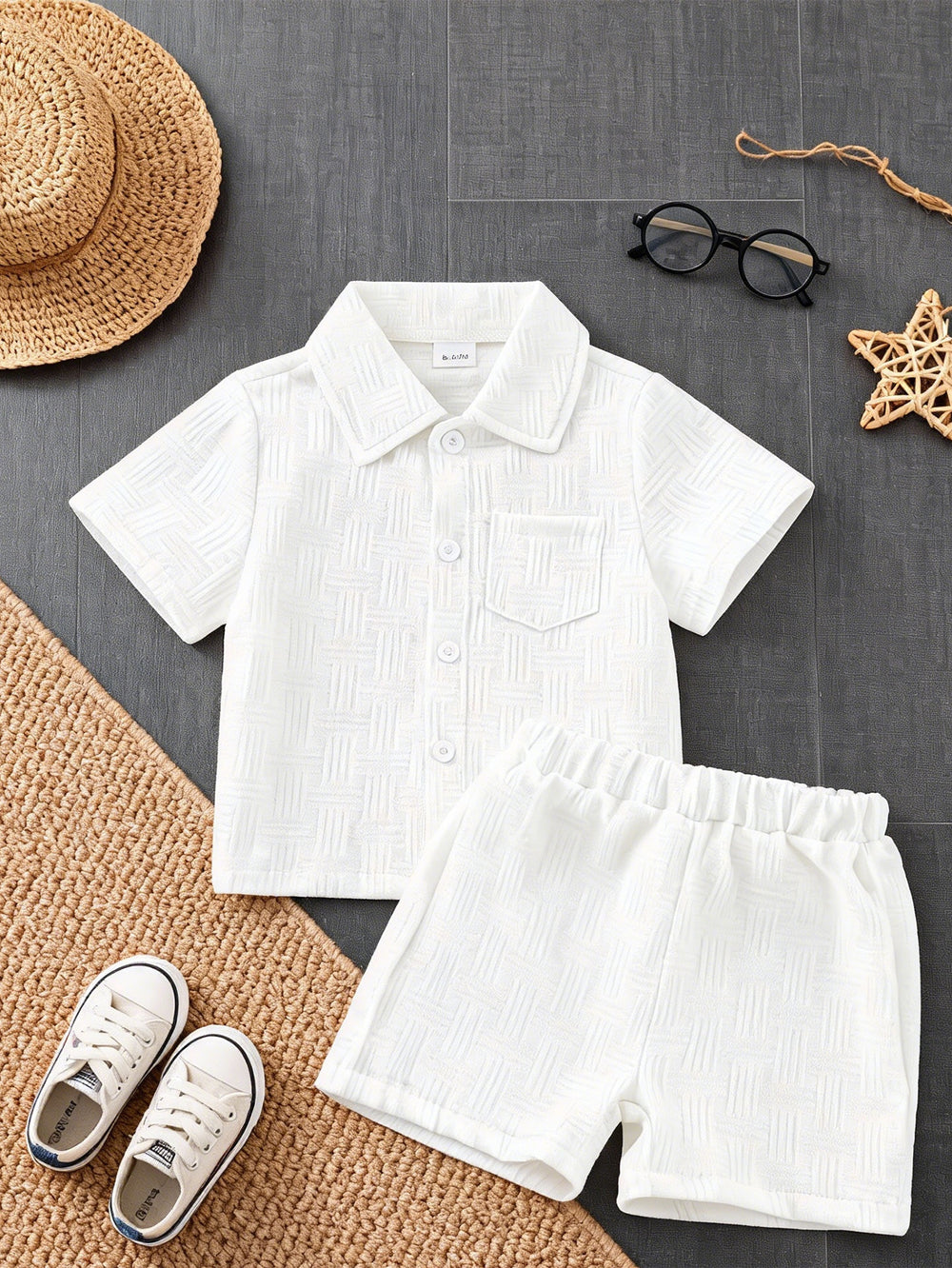 Baby boy casual turn-down collar textured fabric outfit set