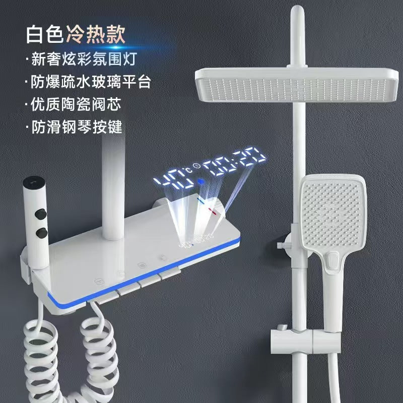 Bathroom shower head suit full copper booster nozzle gray for home thermostatic digital display button ambient light shower head