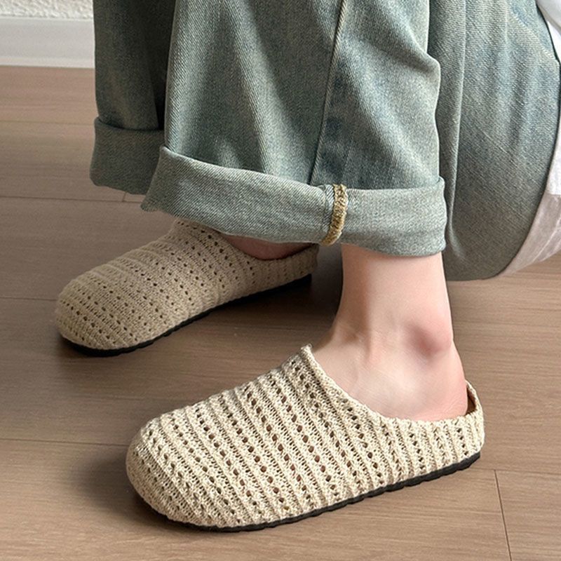 Breathable frenchniche style hand-woven cut out toe-cap half-slippers for women summeroutwear roman style thick sole mule shoes