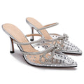 Spring/summer european and american new rhinestone bow high heel sandals transparent pointed toe stiletto heels fashionable elegant export