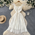 French sweet bowknot camisole dress - women's summer ruffle backless a-line dress - slimming, elegant, vacation style