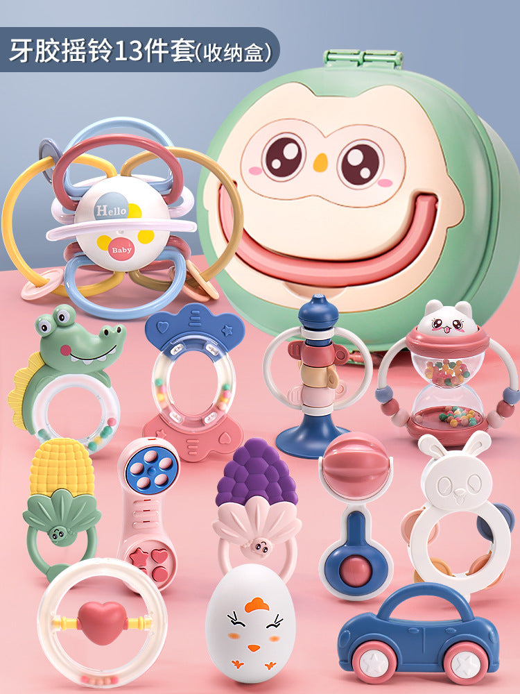 Infant rattle toys can be boiled educational toothpaste can bite newborn babies hand rattle with storage box for gifts