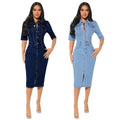 Amazon cross-border summer new fashion trendy turn-down collar slim fit elegant commute european and american hot girl short sleeve dress