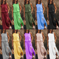 summer new arrivals: cross-border  fashion - european & american style women's sleeveless crew neck dress with slit, available in multiple solid colors