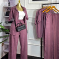 European and american cross-border women's fashion  autumn new solid color turn-down collar short sleeve shirt high-waisted wide leg pants casual set