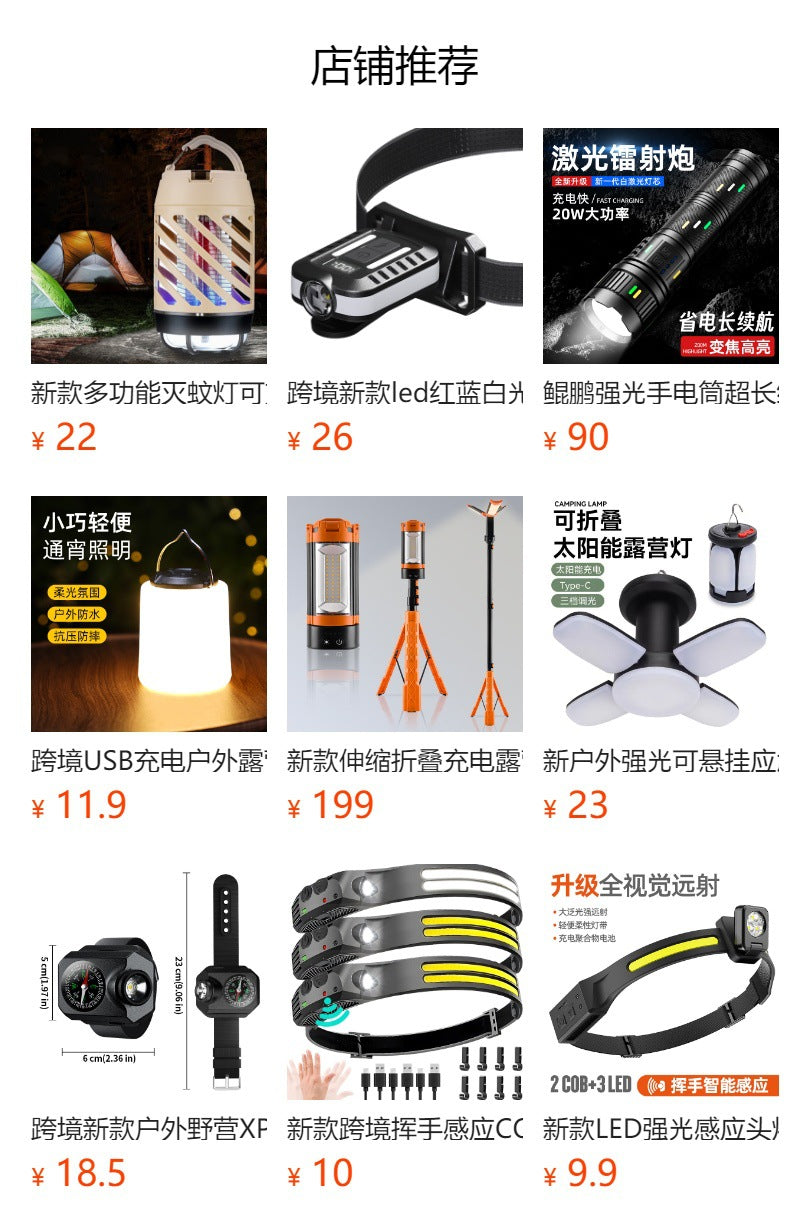 Cross-border new strong light flashlight usb charging outdoor lighting 30W white laser flashlight with COB work light