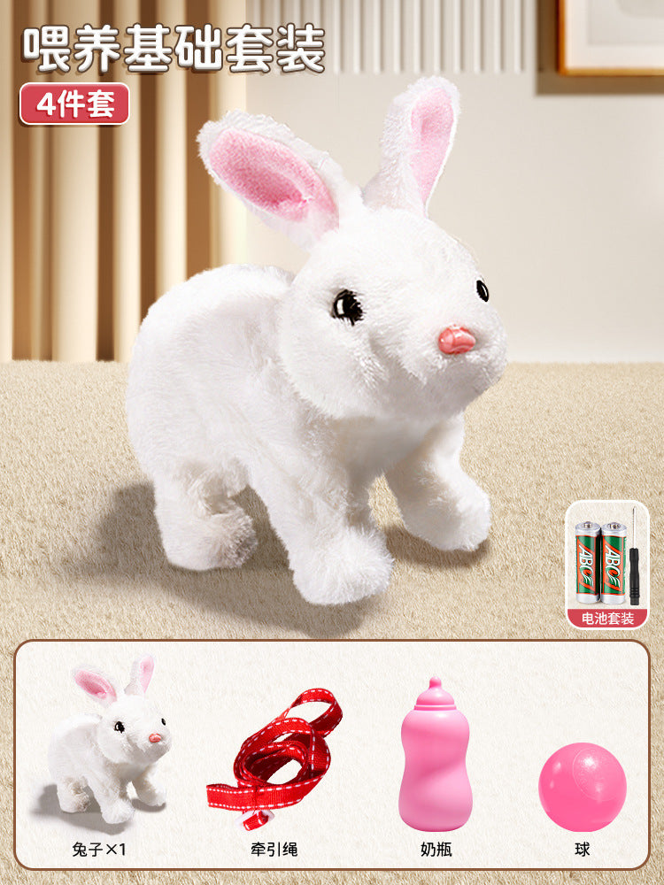 Kids' electric simulation bunny plush toy - girl's pet white rabbit doll - birthday gift for girls