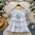 French chic pink ruffle chiffon blouse - women's summer off-the-shoulder floral sweet & elegant top