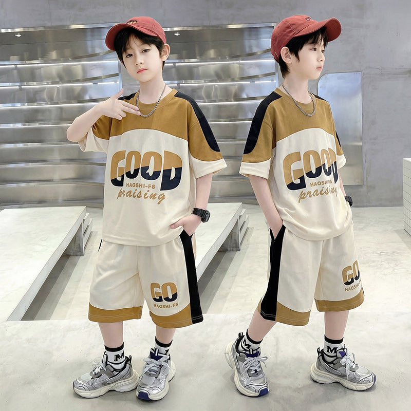 Boys'  summer new design short-sleeve t-shirt set - trendy printed loose-fit athletic casual outfit