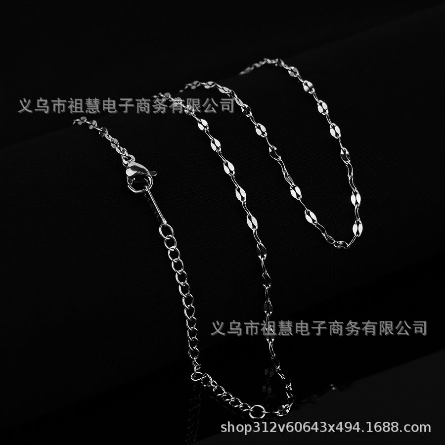 Stainless steel 18k silver plated flat cable lip bead chain necklace, suitable for bulk wholesale adjustable chains