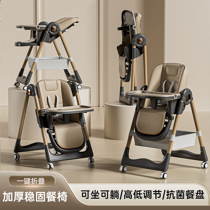 Baby Dining Chair Eating Chair Multifunctional Portable Foldable Home Children's Chair Baby Dining Table with Wheels