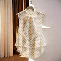 new european and american sleeveless chiffon polka dot blouse - women's vest style, chic tie-up bow shirt