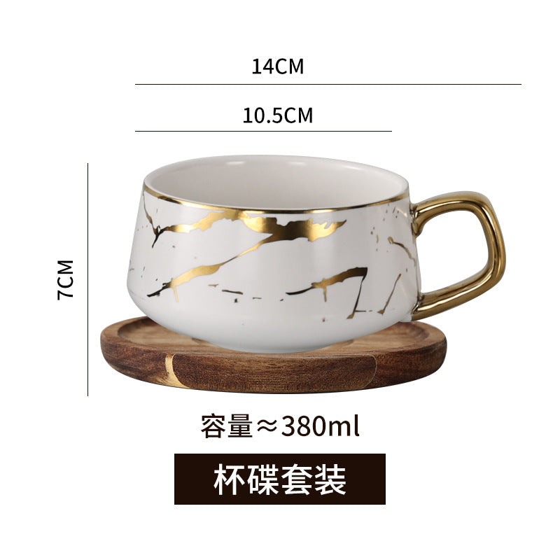 Nordic-style, gold-traced marble ceramic mug – a high-end choice for office afternoon tea, milk, or coffee
