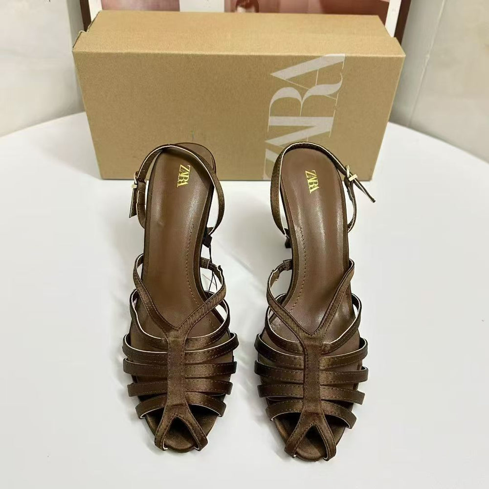 Za's 2025 new women's shoes: low-heeled, elegant, socialite-style pumps with closed toe, low-cut design, and ankle strap