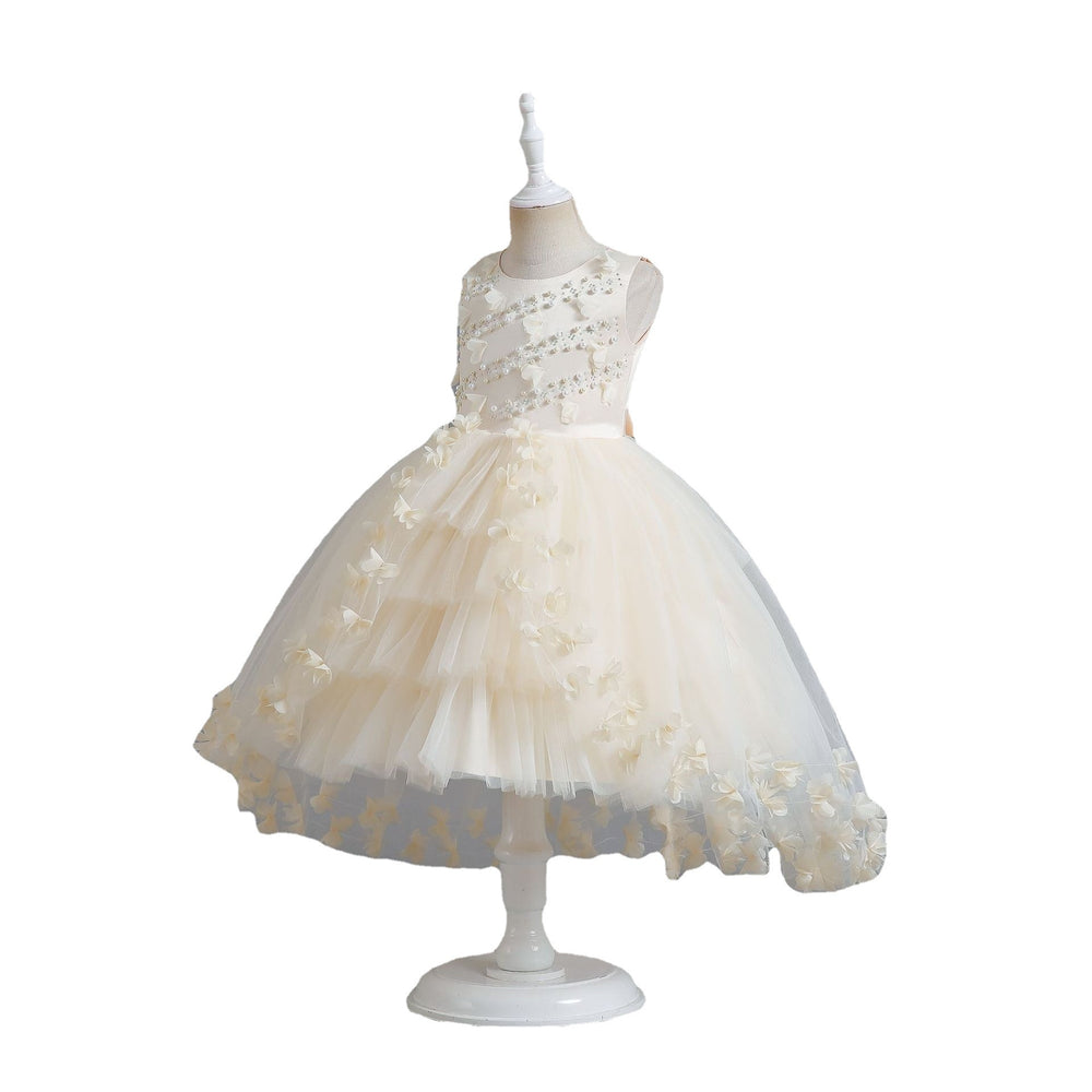 Amazon's new kids dress with trailing butterfly flower princess dress for female flower girl classyelegant piano performance dress
