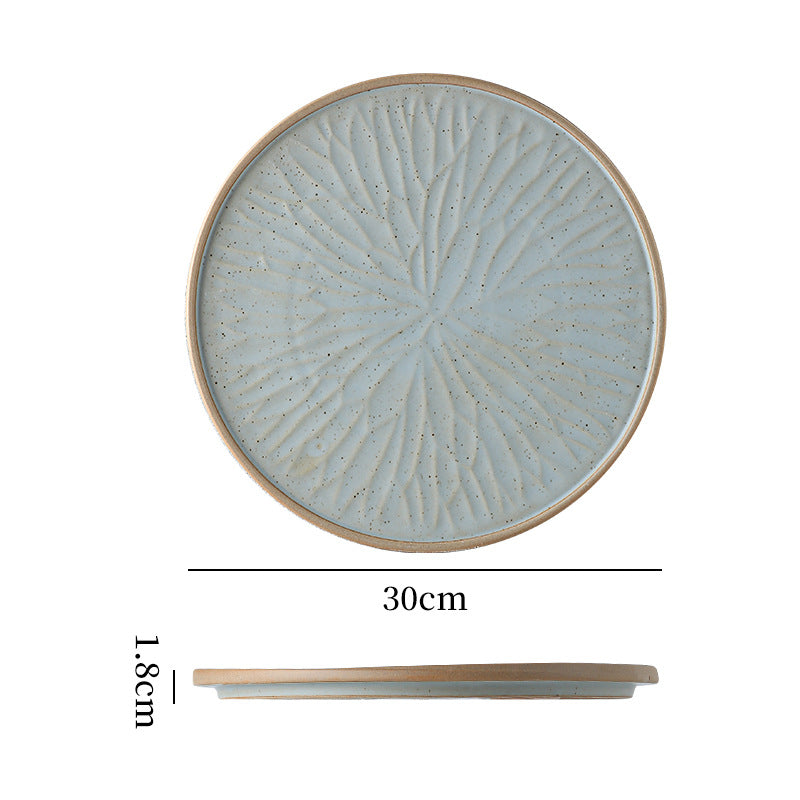Stylishretro creative ceramic tableware kiln turned flat plate restaurant hotel stoneware western food steak plate japanese round plate