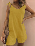 summer   hot-selling solid color cotton linen patch pocket fashion jumpsuit