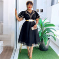 Fashion cross-border export african women's clothing plus sizev neck hip skirt  high waist bubble bead dress comes with belt