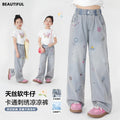 Girls' summer lightweight pants, new  styles for older girls, straight-leg wide-leg trousers, kids' tencel denim jeans