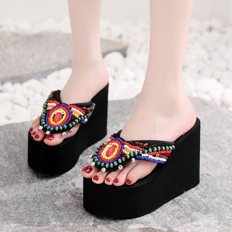 Shining jiao women's sandals 2026 new style outdoor flip-flops super high heel slippers women's summer internet celebrity fashion beach shoes