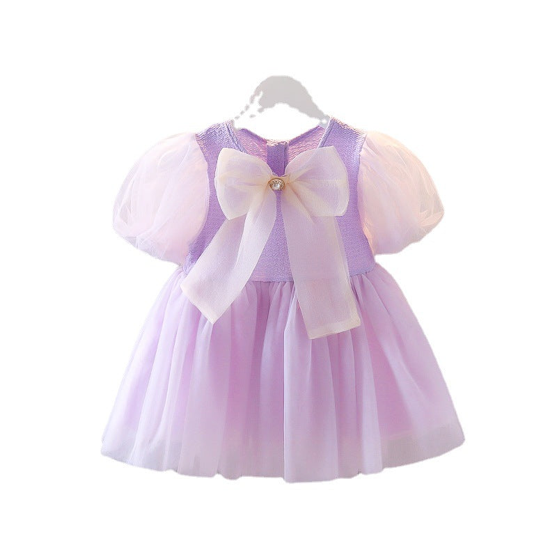 summer korean style french fairy dress - kids' large bow tutu dress for baby girls - purple tulle dress