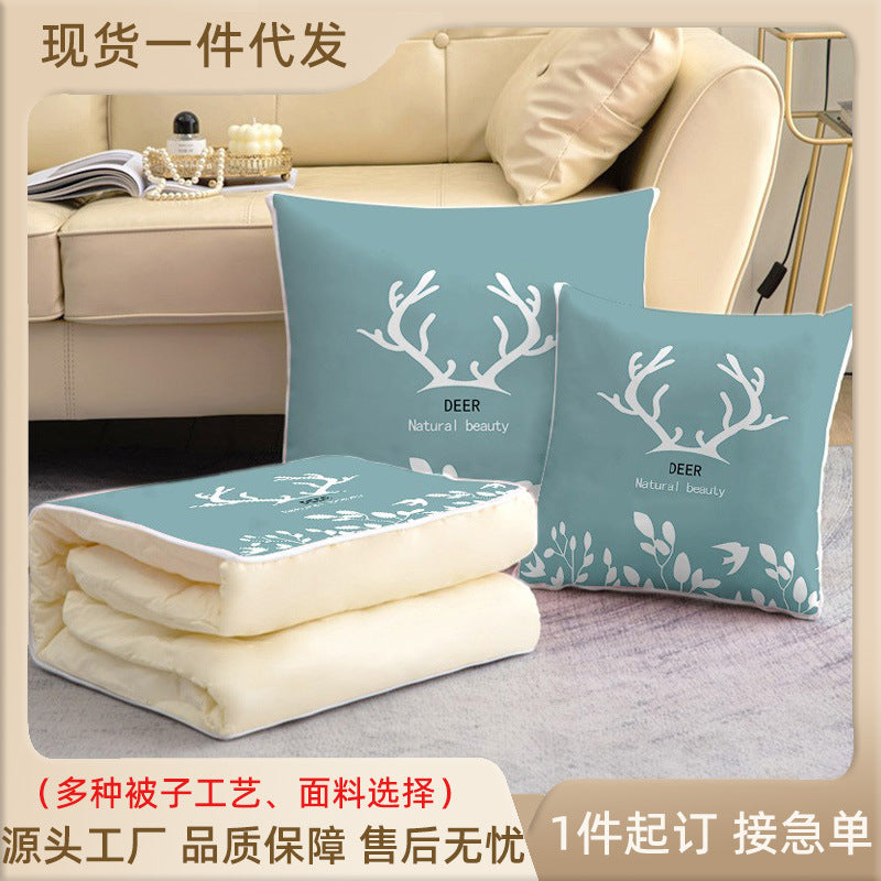 Dual-purpose pillow and quilt, advertising gift, air-conditioning quilt, office car nap pillow, side sleeping home cartoon