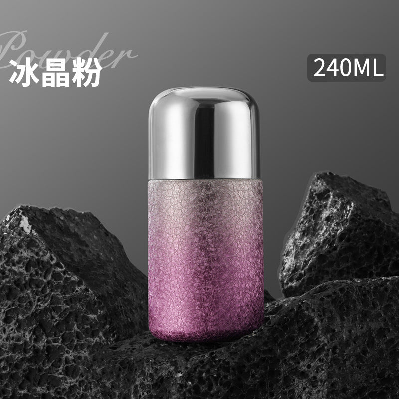 Titanium-coated mini capsule thermos: double-walled construction for long-lasting insulation, multi-functional lid, compact and exquisite design, diamond iridescent finish