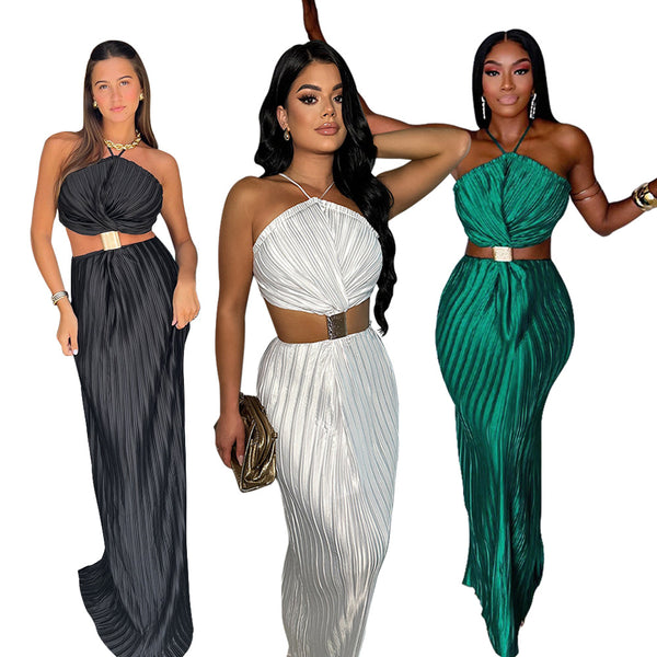 K10759   European and American women's clothing pleated sexy lace-up evening dress rear split dress new