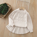 Kids' knit sweater dress set -  autumn new collection - handmade floral knit two-piece set - sweet girl's sweater outfit