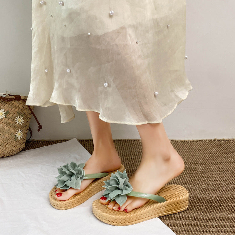 Thick sole4cm flower sandals women's outwearsummernew arrivaleasiest for matchthick sole flip flops non-slip beach slippers for women