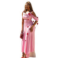 European and american cross-border women's fashion  summer new arrival: elegant pink floral off-the-shoulder mid-length evening gown dress