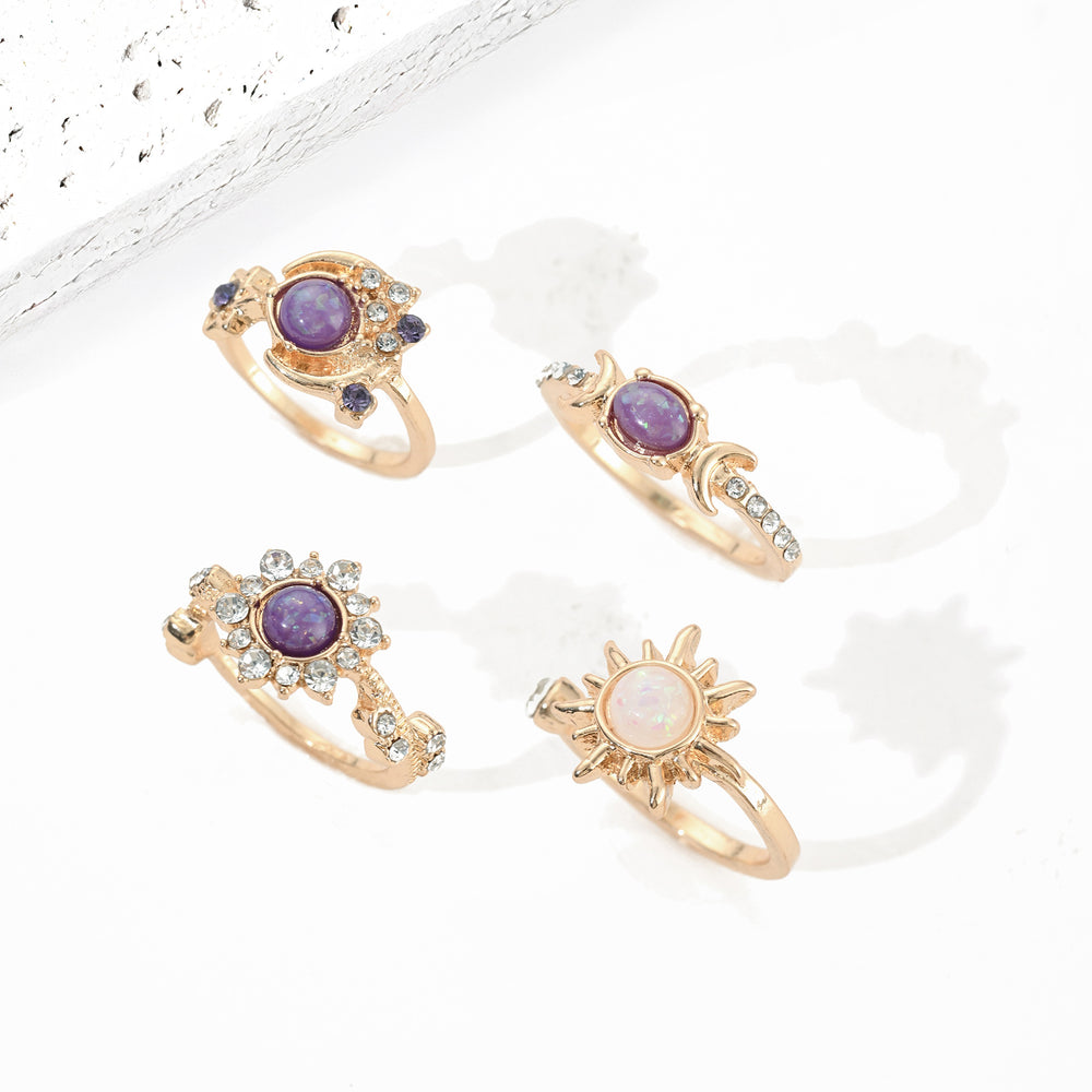 European and american cross-border fashion ins gemstone ring - sun & moon diamond-studded light luxury high-end geometric ring set for women