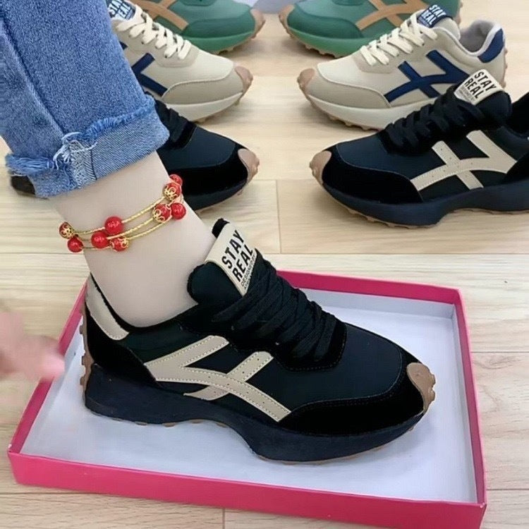 plus size women's shoes new arrival breathable leather sneakers women's korean version thick solecasual soft bottom running dad shoes