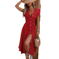 Shipped to europe and the united states women's clothing  fashion v neck buttons waist slimming look retro over-the-knee polka dot dress